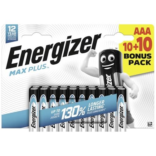 Energizer Max Plus Micro Lot de 20 Piles alcalines au manganèse 1,5 V pour appareils électroniques portables
