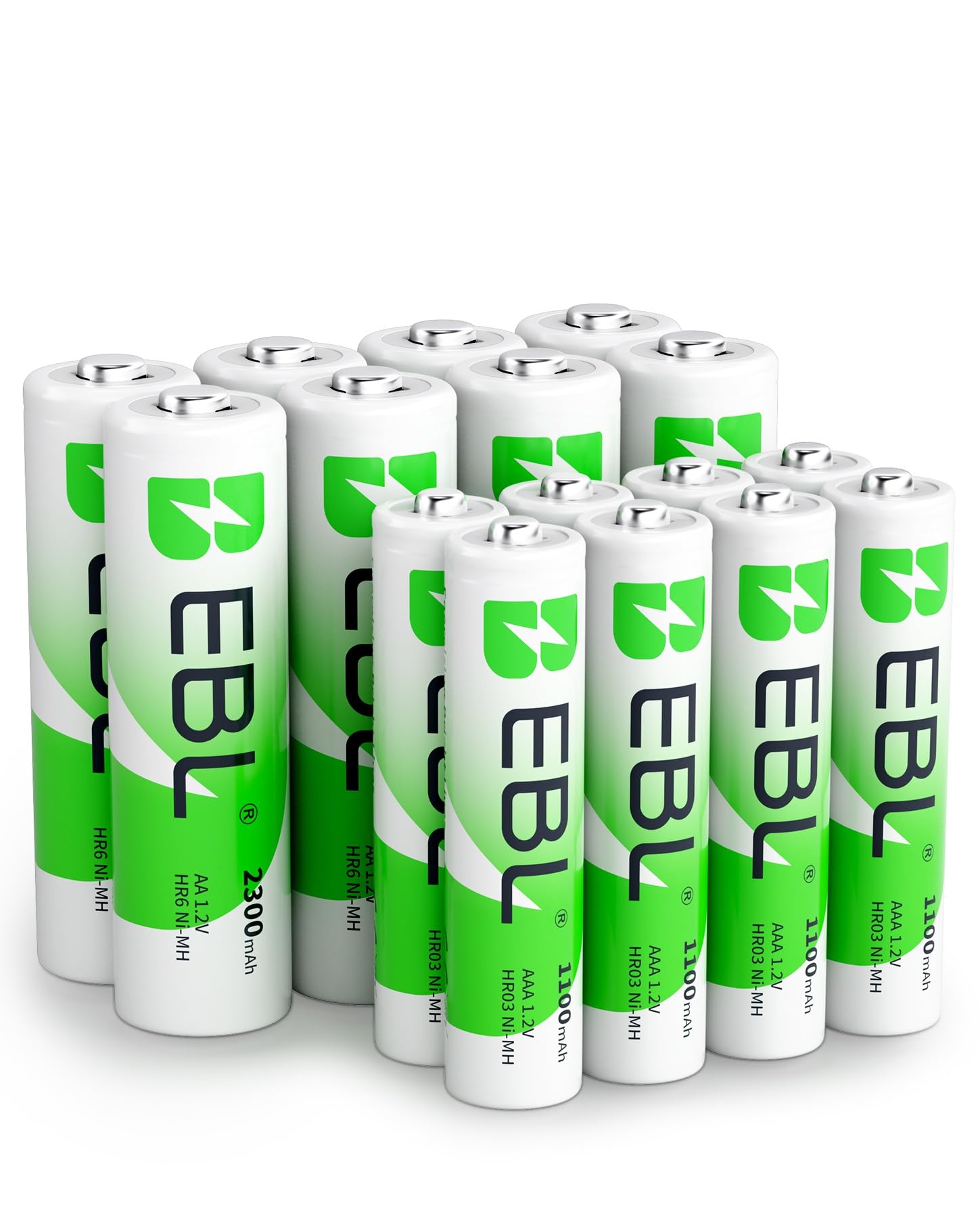 EBL Piles Rechargeables AA/AAA Ni-MH 1.2V 16 Pièces Compatibles Jeux, Jouets, Télécommandes avec 8 AA HR6 et 8 AAA HR03